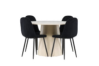 Spisestol Polar & Lanzo 2-pakk + Rundt spisebord ⌀120 – svart og hvitkalket