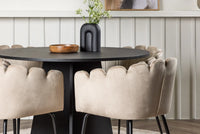 Spisegruppe Limhamn & Bootcut med runde spisebord ⌀110 – beige og svart