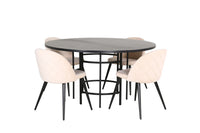 Spisebord rundt ⌀140 – svart + spisestol 2-pakk – beige