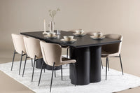 Spisestol Modesto & Olivia 2-pakk – beige + Spisebord rektangulært 210 x 100 – svart
