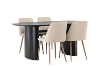 Spisegruppe Isolde 2-pakk + Ovalt 180 x 90 – beige og svart