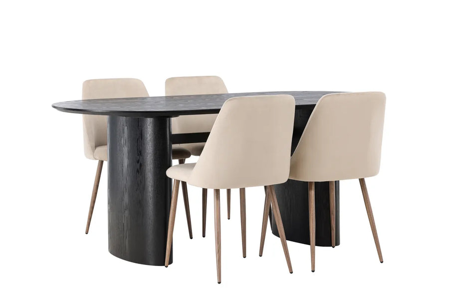 Spisegruppe Isolde 2-pakk + Ovalt 180 x 90 – beige og svart
