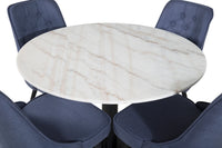 Spisebord Estelle & Velvet Deluxe rundt ⌀106 + spisestol 2-pakk – hvit og blå