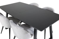 Spisestol Velvet & Inca 2-pakk – grå + Spisebord rektangulært 160 x 85 – svart