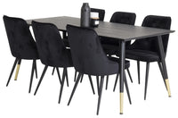 Spisegruppe Dipp & Velvet Deluxe 180 x 90 med 2-pakk spisestoler – svart