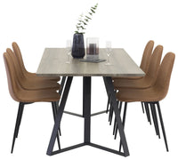 Spisestol Polar & Marina 2-pakk + Rektangulært spisebord 180 x 90 – brun og natur
