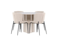 Spisestol Modesto & Olivia 2-pakk + Spisebord rundt ⌀110 – beige