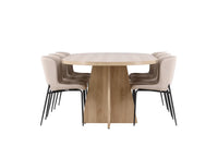 Spisestol Modesto & Bootcut 2-pakk + Spisebord ovalt 230 x 115 – beige og natur