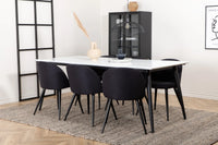 Spisegruppe Jimmy & Velvet 195 x 90 + spisestol 2-pakk – hvit og svart