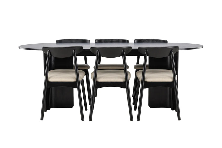 Spisestol Ven & Tyresö 2-pakk + Spisebord ovalt 220 x 100 – svart