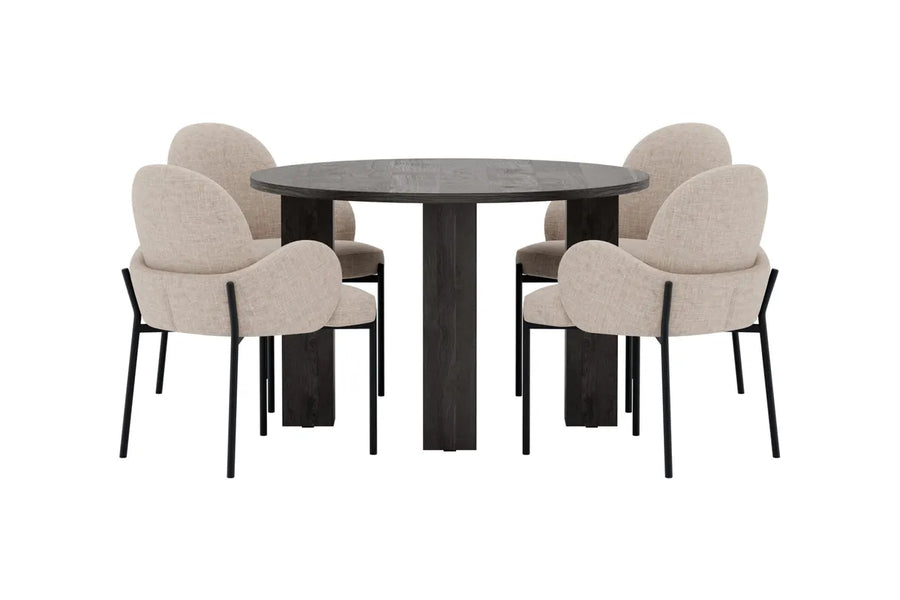Spisestol 2-pakk – beige + Rundt spisebord ⌀120 – svart