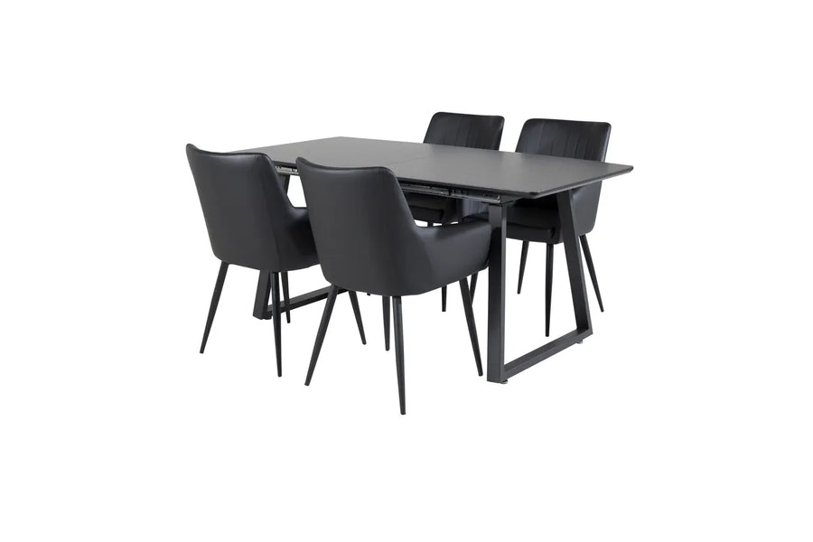 Spisegruppe Inca & Comfort 160 x 85 + 2-pakk spisestoler – svart
