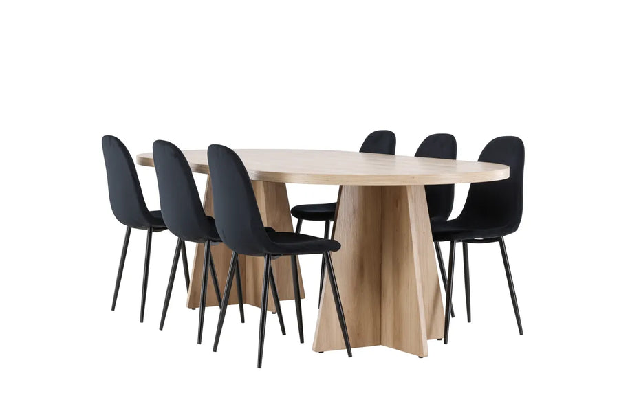 Spisestol Polar & Bootcut 2-pakk + Spisebord ovalt 230 x 115 – svart og natur