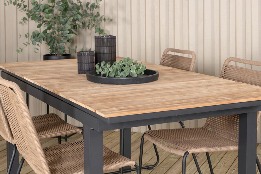 Spisegruppe Mexico & Lindos 180 x 90 + 2-pakk spisestoler – natur og brun