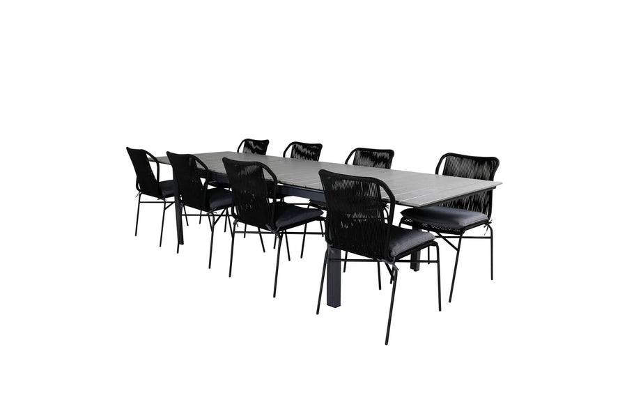 Spisestol Julian & Levels 4-pakk + rektangulært spisebord 229 × 100 – svart