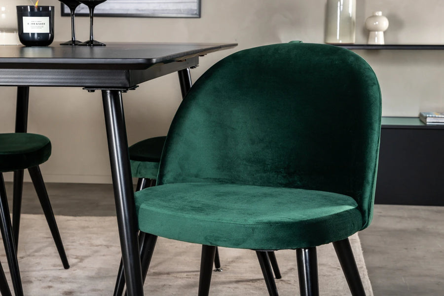 Spisegruppe rektangulært 120 x 80 + spisestol 2-pakk – svart og grønn