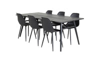 Spisegruppe Sleek & Polar rektangulær 195 x 95 + 2-pakk spisestoler – svart