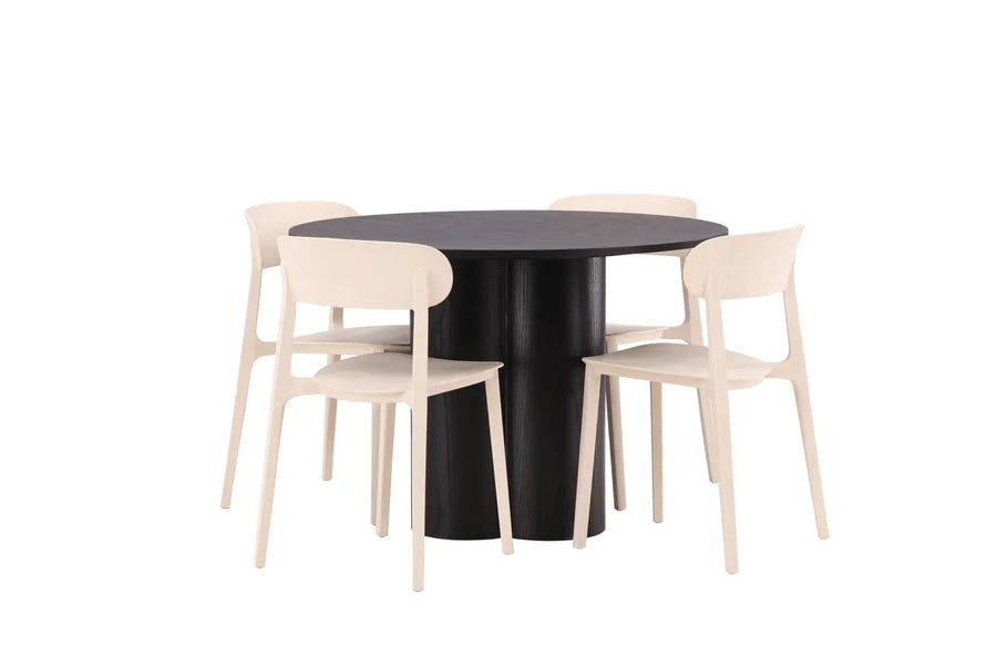 Spisestol Åstol & Olivia 2-pakk + Spisebord rundt ⌀110 – beige og svart