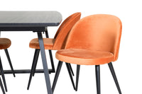 Spisestol Velvet & Inca 2-pakk – rustoransje + Rektangulært spisebord 160 x 85 – svart