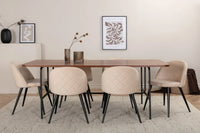 Spisegruppe Uno & Velvet rektangulært 200 x 90 + spisestol 2-pakk – natur og beige