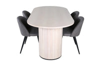 Spisegruppe oval 200 x 90 + spisestol 2-pakk – hvitkalket og grå