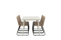 Spisebord Lina & Lindos 200 x 90 + Spisestol 2-pakk – beige og brun