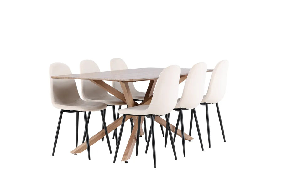 Spisestol Polar & Piazza 2-pakk beige + rektangulært spisebord 180 x 90 – mocca