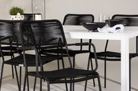 Spisestol Lindos & Break 2-pakk – svart + Rektangulært spisebord 205 x 90 – hvit
