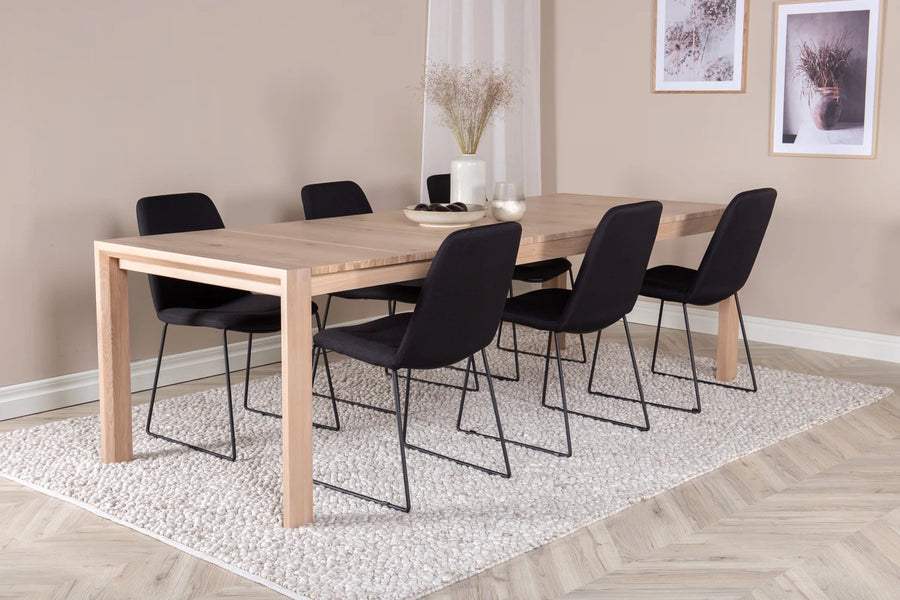 Spisegruppe Slider & Muce 170 x 95 + 2-pakk spisestoler – whitewash og svart