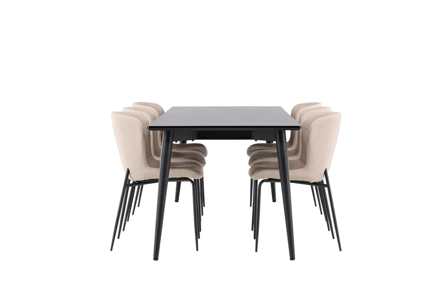 Spisegruppe 2-pakk + rektangulært spisebord 230 x 85 – beige og svart