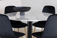 Spisegruppe rund ⌀106 + 2-pakk spisestoler – hvit og svart