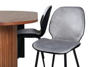 Spisestol Emma & Bianca 2-pakk + Spisebord ovalt 200 x 90 – grå og valnøtt
