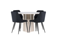 Spisegruppe Olivia 2-pakk stoler + rundt spisebord ⌀110 – svart og beige