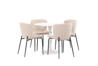 Spisestol Modesto & Hamden 2-pakk + Spisebord rundt ⌀80 – beige og hvit