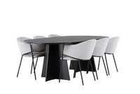 Spisegruppe Bootcut & Evelina oval 230 x 115 + 2-pakk spisestoler – svart og grå