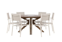 Spisestol Copacabana & Rosario 2-pakk – beige + Rundt spisebord ⌀140 – brun