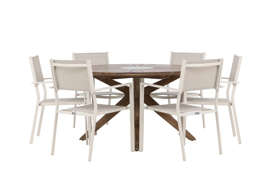 Spisestol Copacabana & Rosario 2-pakk – beige + Rundt spisebord ⌀140 – brun