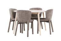 Spisegruppe rund ⌀120 + 2-pakk spisestoler – whitewash og brun