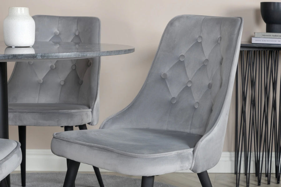 Spisegruppe Estelle & Velvet Deluxe rund ⌀106 med spisestol 2-pakk – mørk grå og lys grå