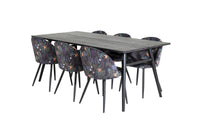 Spisegruppe Sleek & Velvet 195 x 95 + 2-pakk spisestol – svart