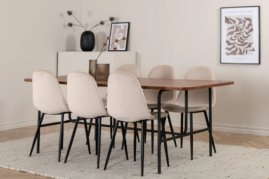 Spisegruppe Uno & Polar 200 x 90 + spisestol 2-pakk – natur og beige