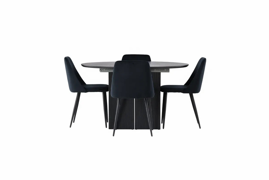 Spisestol 2-pakk + Rundt spisebord ⌀130 – svart