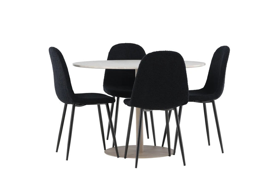 Spisestol Polar & Lycke 2-pakk – svart + Spisebord rundt ⌀110 – beige
