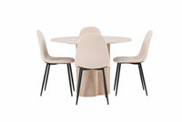 Spisegruppe Polar & Olivia 2-pakk + Rundt spisebord ⌀110 – beige og hvitvasket