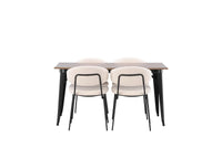 Spisestol Chico & Tempe 2-pakk + rektangulært spisebord 140 x 80 – hvit og valnøtt