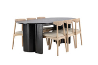 Spisestol Ven & Tyresö 2-pakk + Spisebord ovalt 220 x 100 – hvitvasket og svart