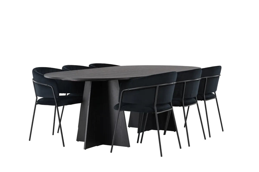 Spisegruppe Bootcut & Selma oval 230 x 115 + 2-pakk spisestol – svart