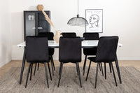 Spisegruppe Jimmy & Windu 195 x 90 + spisestol 2-pakk – hvit og svart