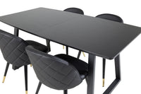 Spisestol Velvet & Inca 2-pakk + Rektangulært spisebord 160 x 85 – svart