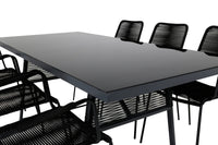 Spisegruppe Dallas & Lindos 193 x 90 + spisestol 2-pakk – svart